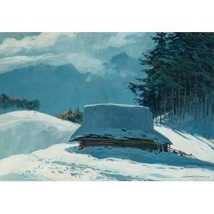 Leszek Stanko (1924 Sosnowiec-2010 Katowice), Mountain hut against the background of the forest