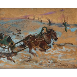 Wojciech Kossak (1856 Paryż - 1942 Kraków), Napad wilków, 1937 r.