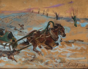 Wojciech Kossak (1856 Paryż - 1942 Kraków), Napad wilków, 1937 r.