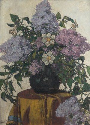 Ludwik Stasiak (1858 Bochnia - 1924 tamże), Martwa natura z bzami i zawilcami