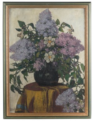 Ludwik Stasiak (1858 Bochnia - 1924 tamże), Martwa natura z bzami i zawilcami