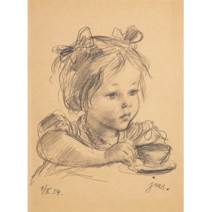 Jan Marcin Szancer (1902 Cracovie-1973 Varsovie), Portrait de Monika avec une tasse de chocolat chaud, 1954.