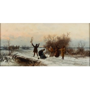 Franciszek Streitt (1839 Brody k. Lwowa - 1890 Monachium), Wypadek w podróży (Wołanie o pomoc)