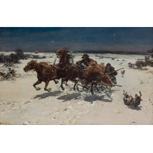 Alfred Wierusz-Kowalski (1849 Suwalki - 1915 Munich), Assault of the Wolves (Dangerous Ride), pre-Or 1895