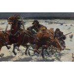 Alfred Wierusz-Kowalski (1849 Suwalki - 1915 Munich), Assault of the Wolves (Dangerous Ride), pre-Or 1895