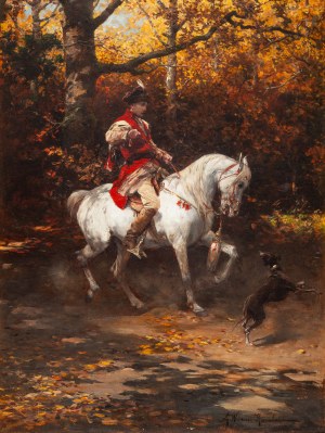 Alfred Wierusz-Kowalski (1849 Suwałki - 1915 Monachium), Książę Andrzej Lubomirski na białym koniu, około 1885