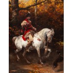 Alfred Wierusz-Kowalski (1849 Suwalki - 1915 Munich), Prince Andrzej Lubomirski on a white horse, ca. 1885