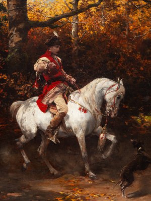 Alfred Wierusz-Kowalski (1849 Suwałki - 1915 Monachium), Książę Andrzej Lubomirski na białym koniu, około 1885