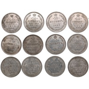 Group of Russian 10 Kopecks (12) - Nicholas II (1894-1917)