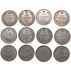 Group of Russian 15 Kopecks (12) - Nicholas II (1894-1917)