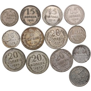 Group of Russian (USSR, RSFSR) 20, 15, 10 Kopecks (13)