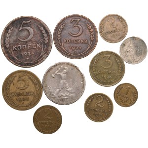 Gruppe von russischen (UdSSR, RSFSR) Poltinnik (50 Kopeken), 10, 5, 3, 2, 1 Kopeken (10)