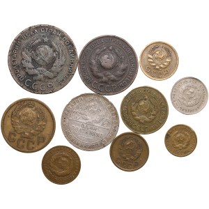 Gruppe von russischen (UdSSR, RSFSR) Poltinnik (50 Kopeken), 10, 5, 3, 2, 1 Kopeken (10)