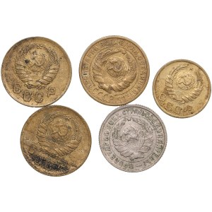 Group of Russian (USSR) 10, 2 & 1 Kopecks (5)
