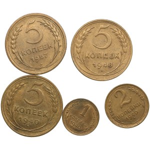 Group of Russian (USSR) 5, 2, 1 Kopecks (4)