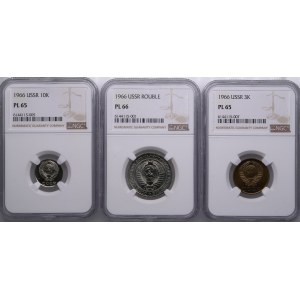 Russia (USSR) Bank set 1966 (1, 2, 3, 5, 10, 15, 20, 50 Kopecks, 1 Rouble) in NGC Slabs PL 65-67 (9 Coins)