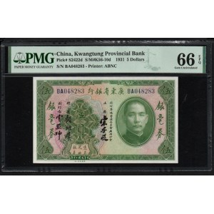 China (Kwangtung) 5 Dollars 1931 - PMG 66 EPQ Gem Unzirkuliert