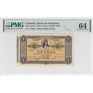 Colombia 1 Peso 1883 Pamplona - PMG 64 Choice Uncirculated