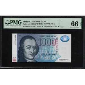 Finland 1000 Markkaa 1986 (ND 1991) - PMG 66 EPQ Gem Uncirculated