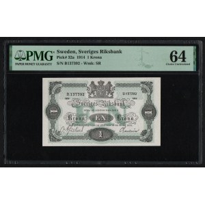 Schweden 1 Krona 1914 - PMG 64 Choice Uncirculated