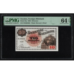 Sweden 10 Kronor 1938 - PMG 64 EPQ Choice Uncirculated