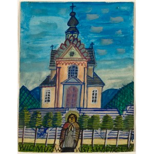Nikifor Krynicki, Bischof vor der Kirche, 1960er Jahre.