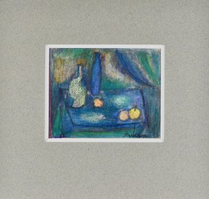 Eugeniusz TUKAN-WOLSKI (1928-2014), Martwa natura na stole z niebieskim obrusem