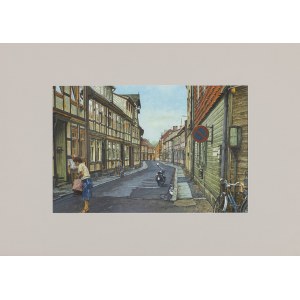 Andrzej Adam Sadowski, Wernigerode - Uliczka z niebiesko-złotym rowerem, 1991