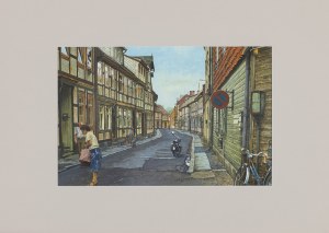 Andrzej Adam Sadowski, Wernigerode - Uliczka z niebiesko-złotym rowerem, 1991