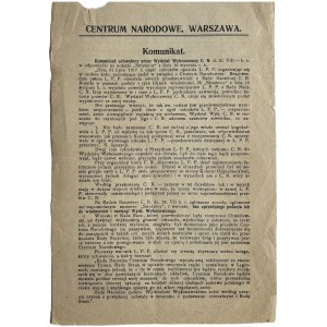KOMUNIKAT CENTRUM NARODOWEGO 1917