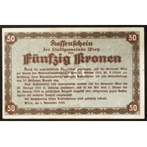 Austria, City of Vienna, Notgeld, 50 Kronen 01/11/1918