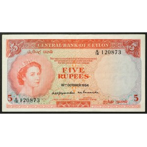 Ceylon, Kingdom, 5 Rupees 16/10/1954