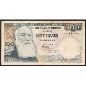 Congo, Belgian Congo, 100 Francs 01/02/1957