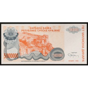 Croatia, Republic of Serbian Krajina, 5.000.000 Dinara 1993
