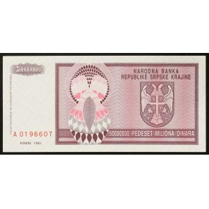 Croatia, Republic of Serbian Krajina, 50.000.000 Dinara 1993