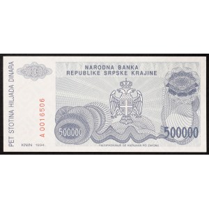 Croatia, Republic of Serbian Krajina, 500.000 Dinara 1994