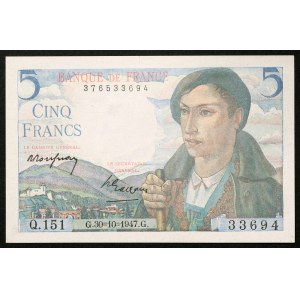 France, Fourth Republic, 5 Francs 30/10/1947
