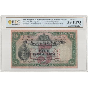 Hong Kong, Chartered Bank of India, Australia & China, 5 Dollars 1941