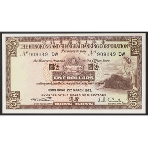 Hong Kong, British Colony, 5 Dollars 13/03/1972
