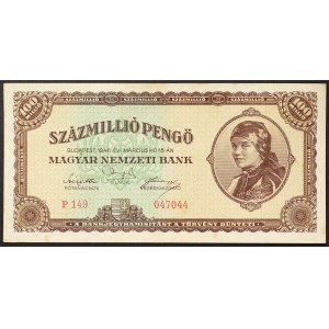 Hungary, Republic, First Republic, 100.000.000 Milpengo 18/03/1946