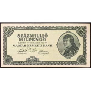 Hungary, Republic, First Republic, 100.000.000 MilPengo 03/06/1946