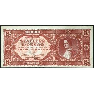 Hungary, Republic, First Republic, 100.000 B. Pengo 03/06/1946
