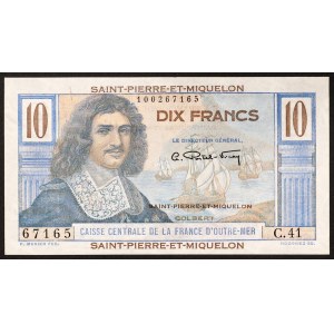 Saint-Pierre and Miquelon, Caisse Centrale de la France D'Outre-Mer, 10 Francs n.d. (1950-60)