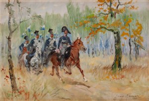 Jerzy Kossak (1886 Kraków - 1955 Kraków), Przejazd pułku ułanów, 1921