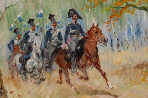 Jerzy Kossak (1886 Kraków - 1955 Kraków), Przejazd pułku ułanów, 1921