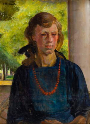 Jacek Malczewski (1854 Radom - 1929 Kraków), Dziewczyna w czerwonych koralach na ganku w Lusławicach, około 1920
