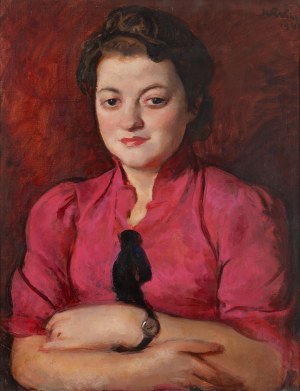 Wojciech Weiss (1875 Leorda, Rumunia - 1950 Kraków), Dama w fuksjowej sukni (Portret Ludmiły Brachel), 1940