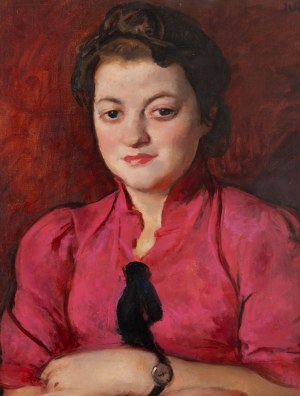 Wojciech Weiss (1875 Leorda, Rumunia - 1950 Kraków), Dama w fuksjowej sukni (Portret Ludmiły Brachel), 1940