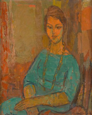 Zygmunt Landau (1898 Łódź - 1962 Tel Aviv), Portret kobiety w zielonej sukni