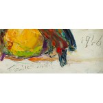 Włodzimierz Terlikowski (1873 Poraj k. Łodzi - 1951 Paryż), Martwa natura z bukietem kwiatów, pomarańczami i żołną, 1946